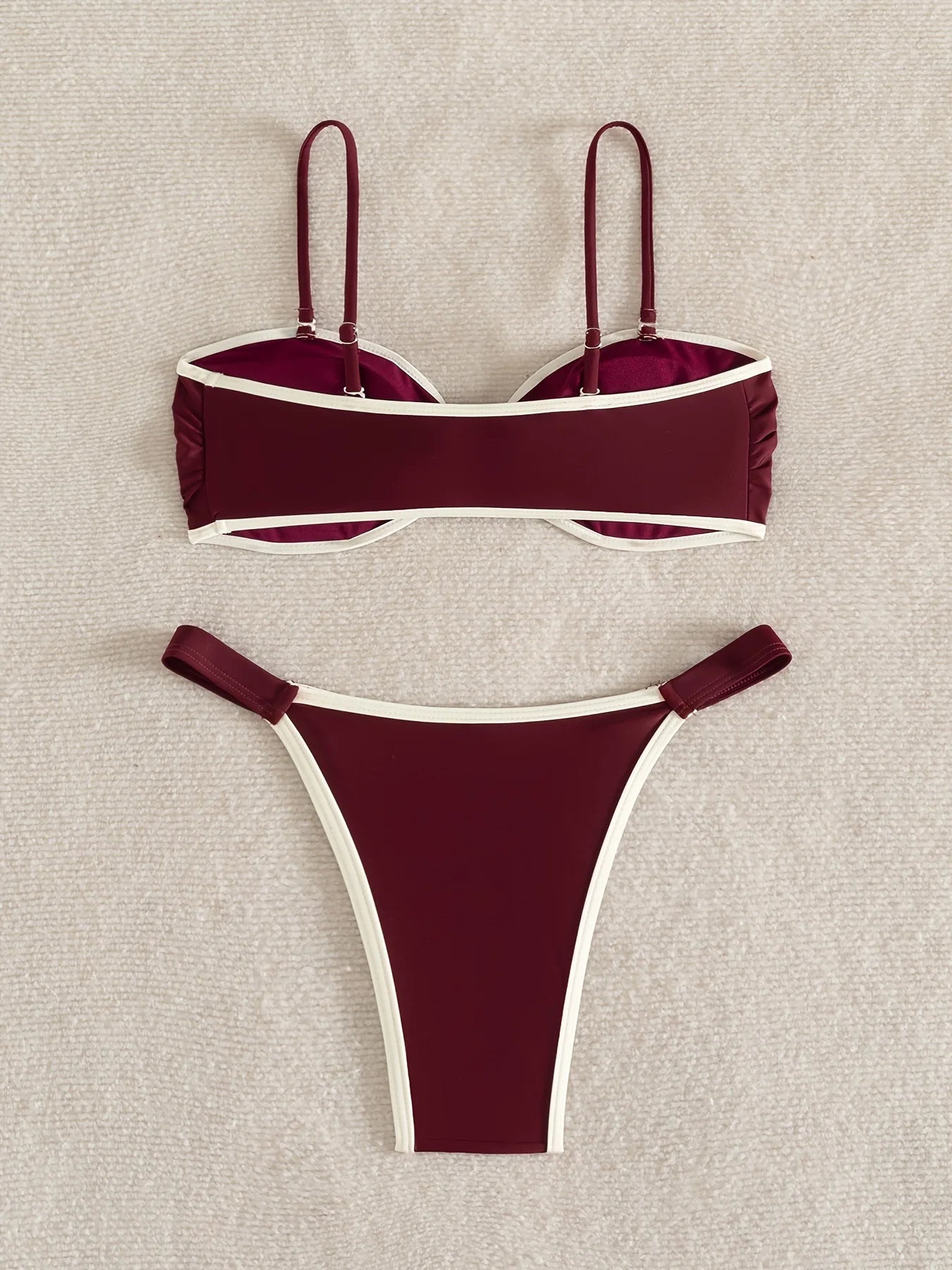 Sexy Wine Patchwork Bikini Set 2026 Women Front Tie Pleate Push Up Bra Thong Swimsuit Summer Bathing Suit Vacation Swimwear