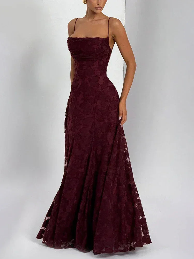 Mozision Spaghetti Strap Backless Sexy Maxi Dress Women Gown Fashion Off-shoulder Sleeveless Lace-up Evening Club Party Dress