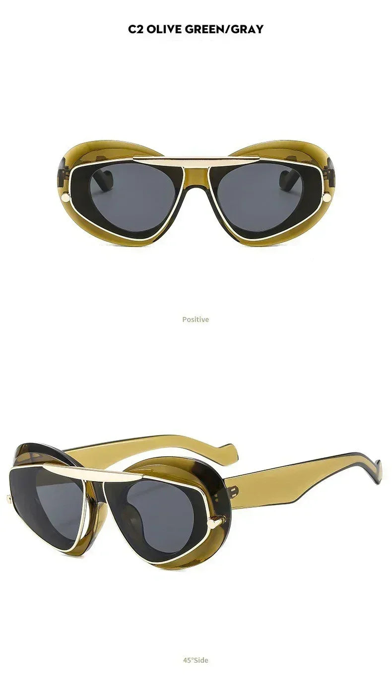 New Y2k Fashion Large Frame Sunglasses Ins Street Shot Cat's Eye Glasses Retro Personality Anti-ultraviolet Sunglasses