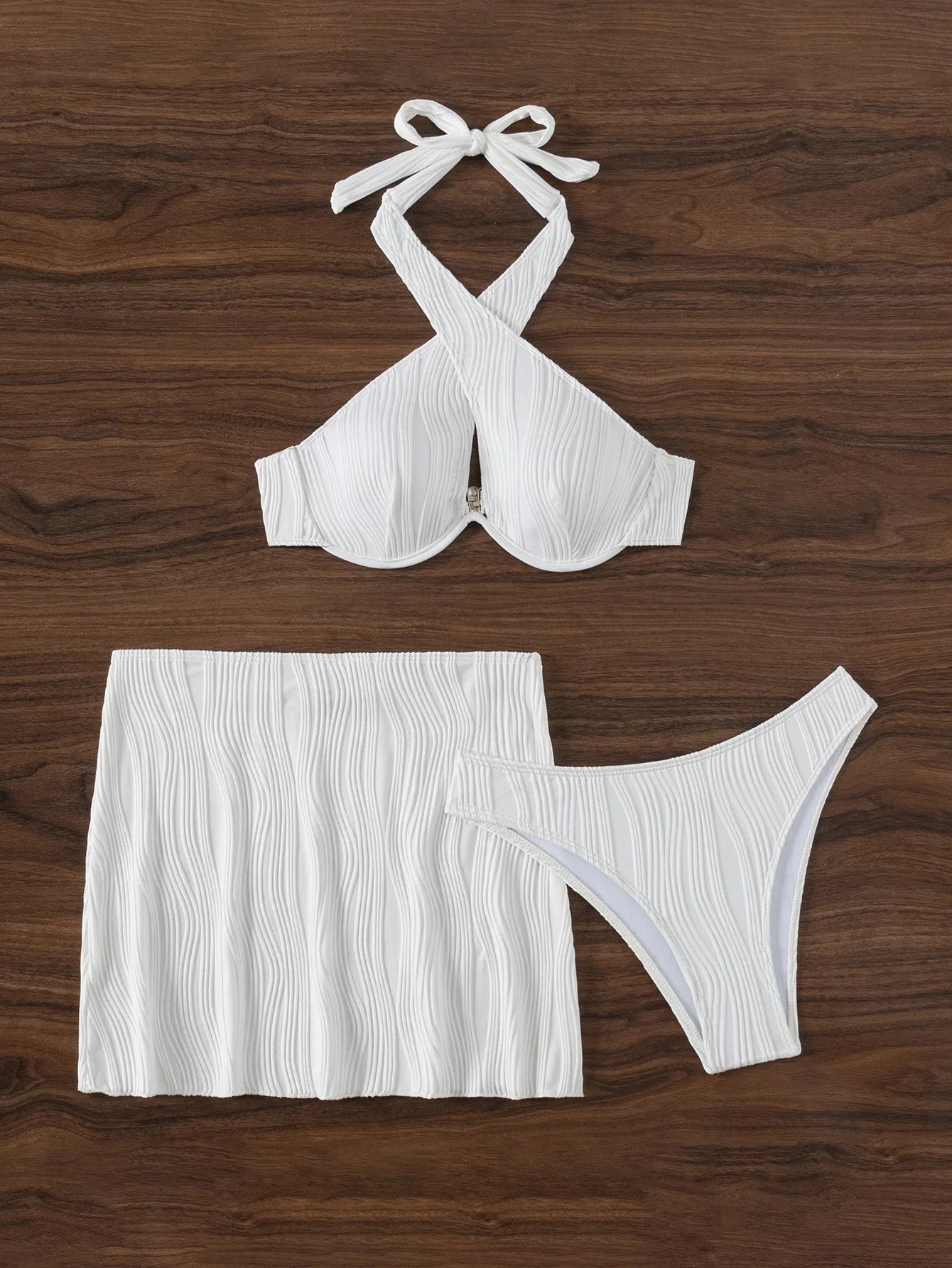 Sexy White Bikini 2025 Women Halter Cross Push Up Underwire Swimsuit Beach Bathing Suit High Waist Skirt 3 Pcs Swimwear Biquini