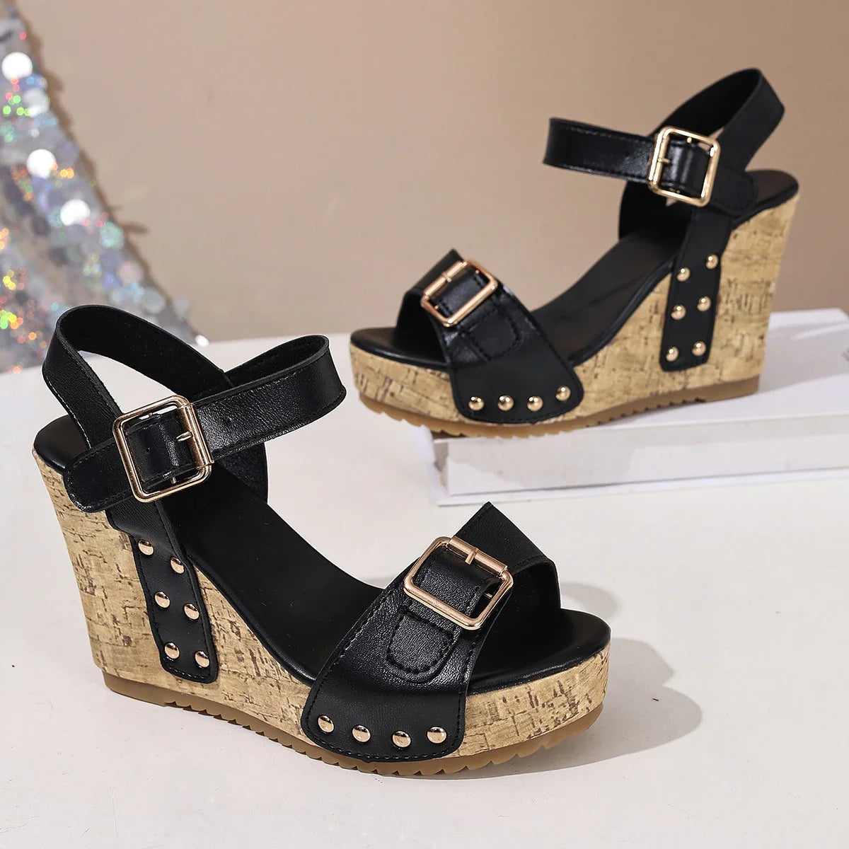 Vintage Platform Wedge Heel Ankle Strap Sandals Women Summer 2026 Thick Bottom Super High Heel Sandals Woman's Designer Shoes