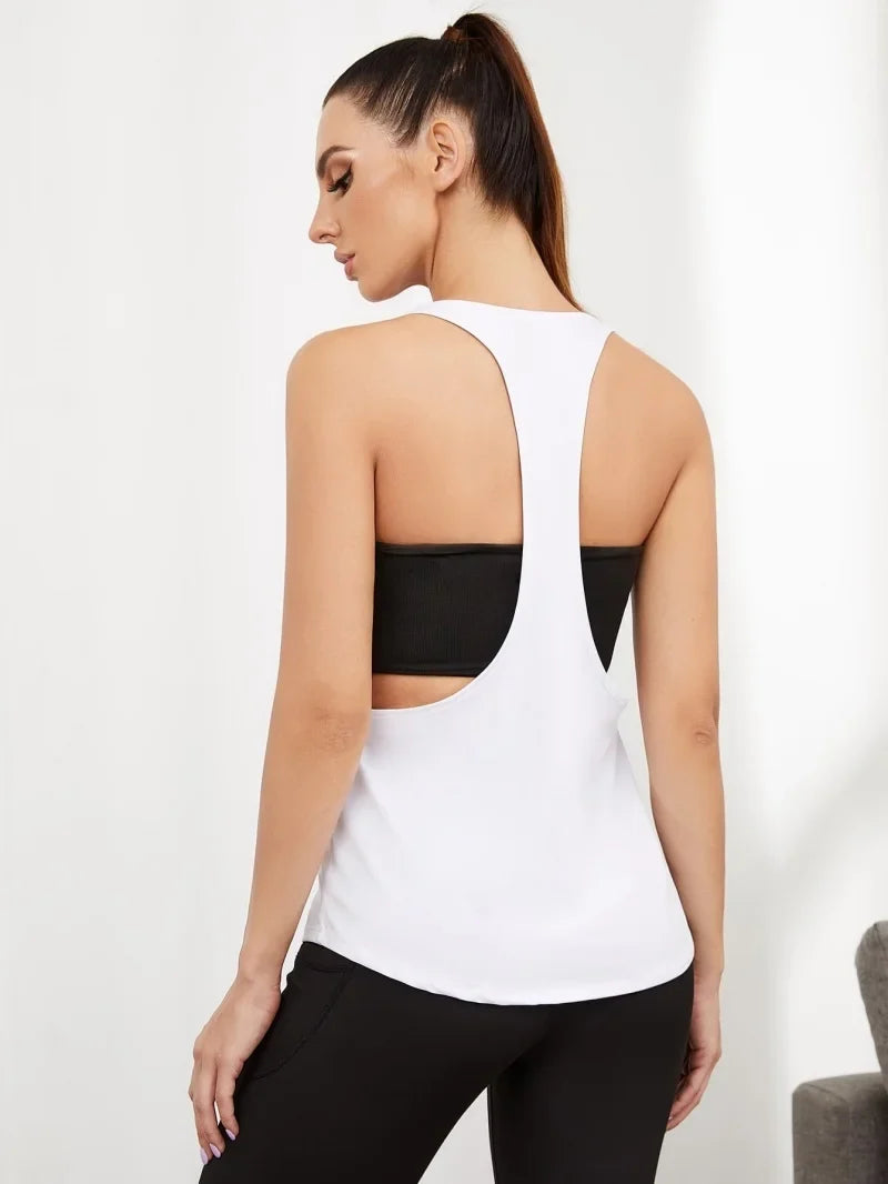 Yoga Fitness Vest Hollow Solid Color Sports Blouse Women Women's Summer Home Casual Solid Color Sleeveless Irregular