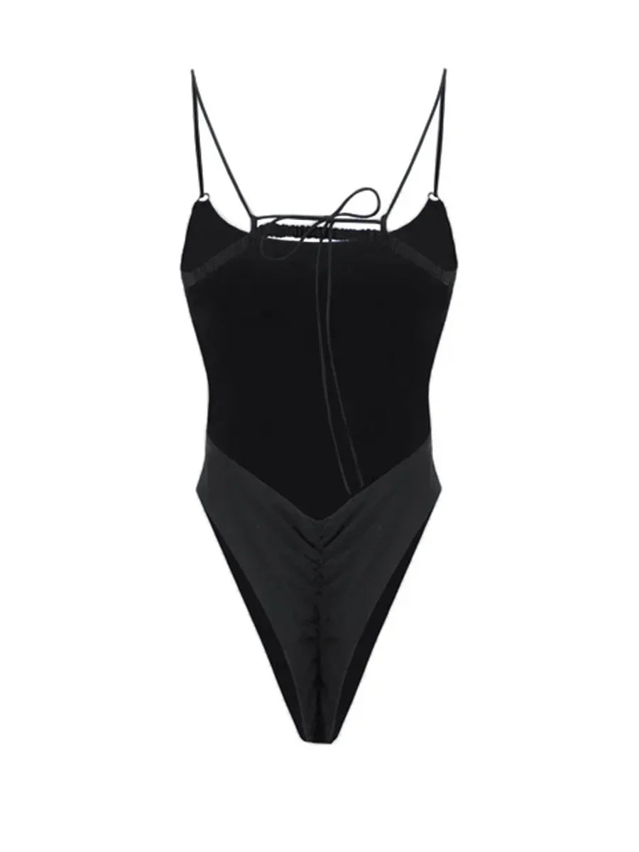 Sexy Black One Piece Swimsuit for Women 2024 Hollow Out Backless Bandage High Waist Monokini Bikini Beach Bathing Suit Swimwear