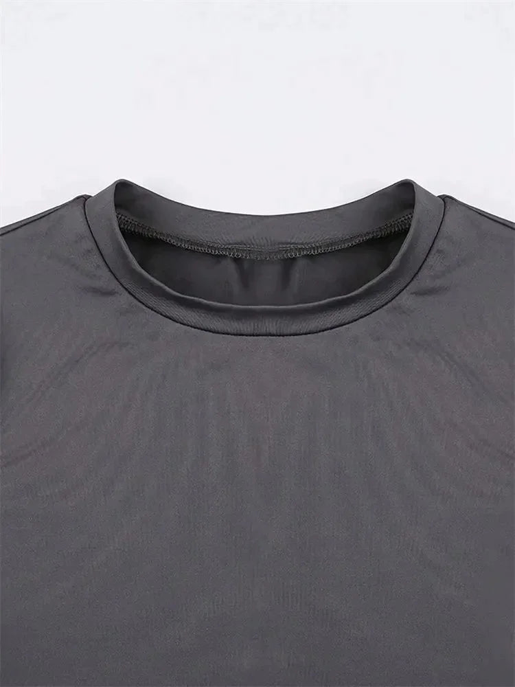 Solid Color Basic Cropped Tshirts for Women Casual Round Neck Short Sleeve Crop Top Summer Slim Fit Tee Shirt Streetwear