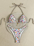 Sexy White Floral Print Micro Bikini 2026 Women Brazilian Push Up Bra Thong Swimsuit Beach Bathing Suit Holiday Swimwear Biquini