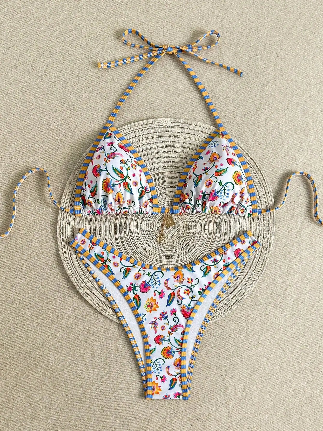 Sexy White Floral Print Micro Bikini 2026 Women Brazilian Push Up Bra Thong Swimsuit Beach Bathing Suit Holiday Swimwear Biquini