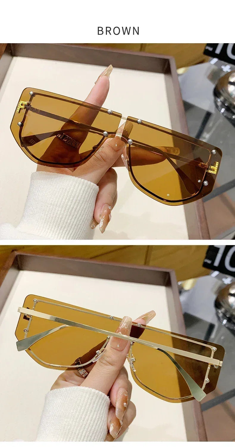 Sunglasses Integrated Frame High-end Frameless New Sunglasses Metal Polygonal Fashion Glasses 90288