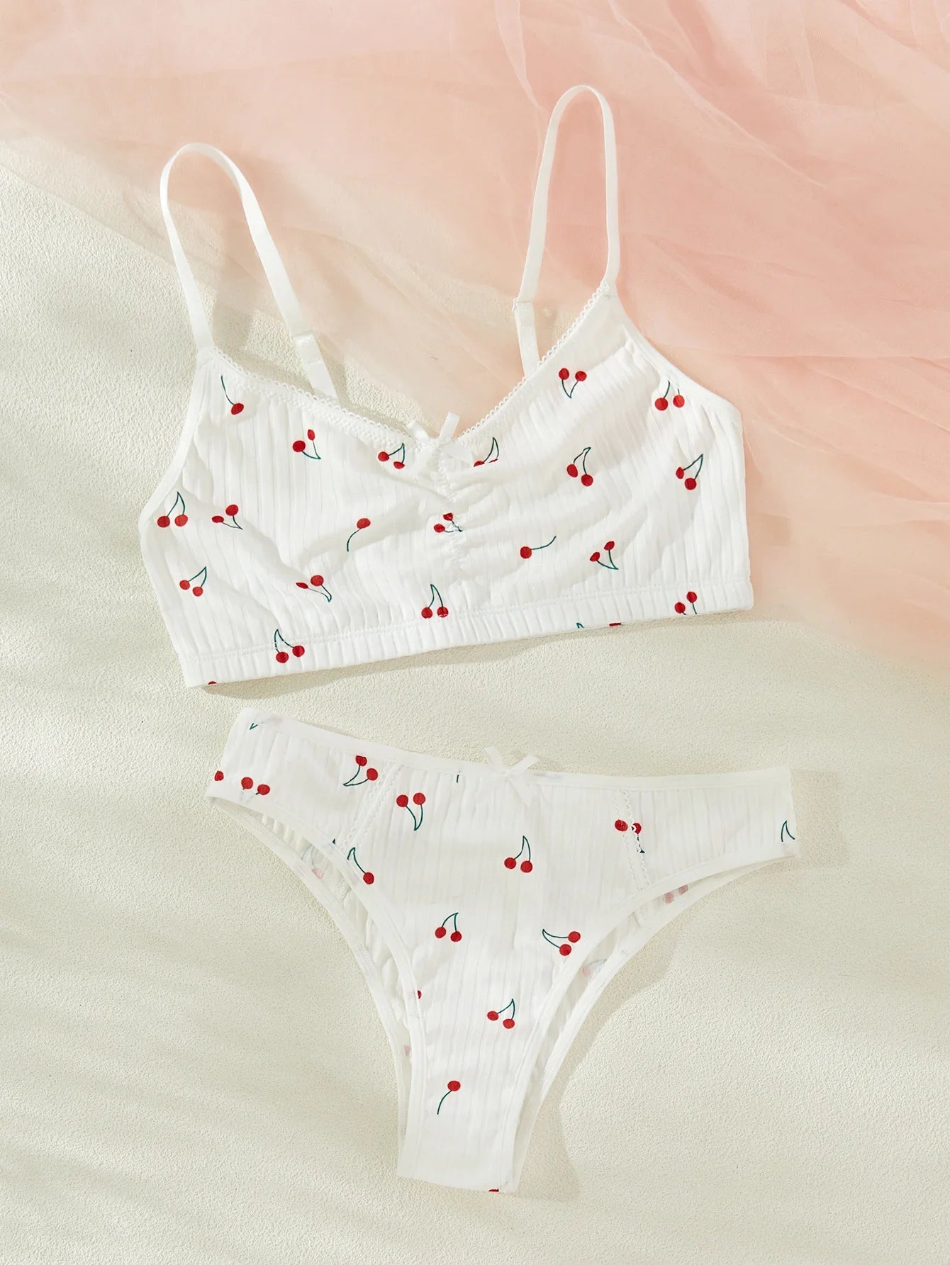 Young Girls Printed Homewear Night Cute Stretch Top And Panty Underwear White Sleepwear Set
