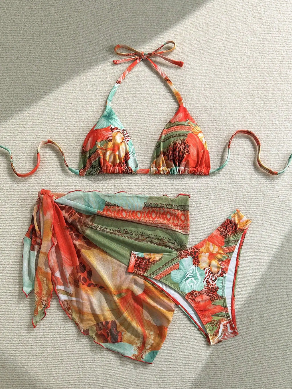 Sexy Skirt 3 Piece Bikinis Sets 2026 Women Orange Floral Tiger Print Push Up High Waist Swimsuit Bathing Suit Swimwear Biquini