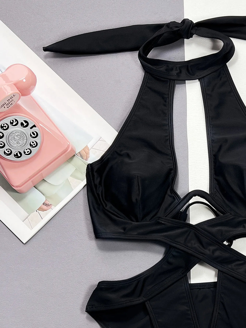 Sexy Hollow Out Bikini Set 2026 Women Black One Shoulder Bandage One Piece Swimsuit Summer Bathing Suit High Waist Swimwear