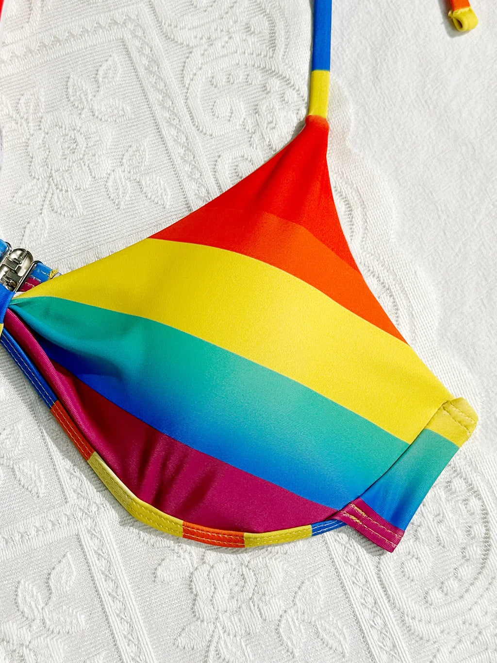 Women's Rainbow Color Bikini Set Sexy Beach Vacation Backless 2 Piece Swimsuit 2024 Summer Bathing Suit Bra Push Up Swimwear