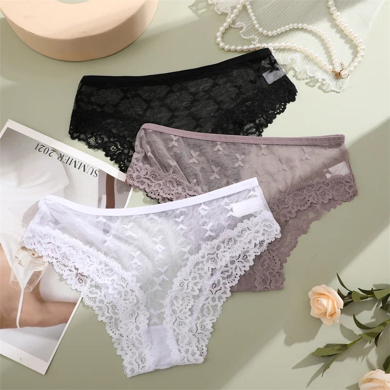 1PCS Bikini Lace Briefs Panties Women's Transparent Lingerie Sexy Female Underpants Floral Lace Perspective Waist Band Briefs