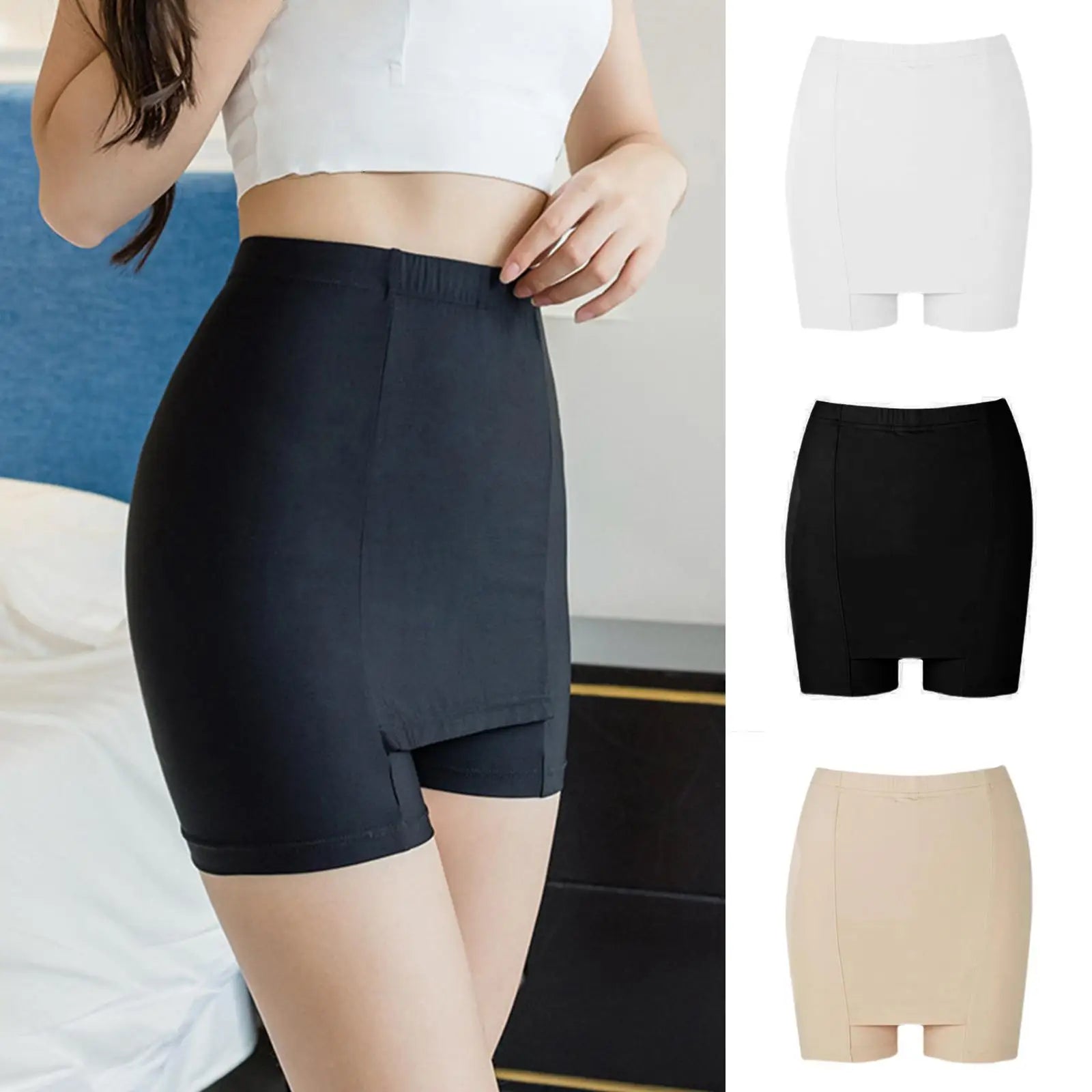 Ice Silk High Waist Women Tummy Control Seamless Shorts Double Layer Under the Skirt Boxer Safety Pants Women Shapewear