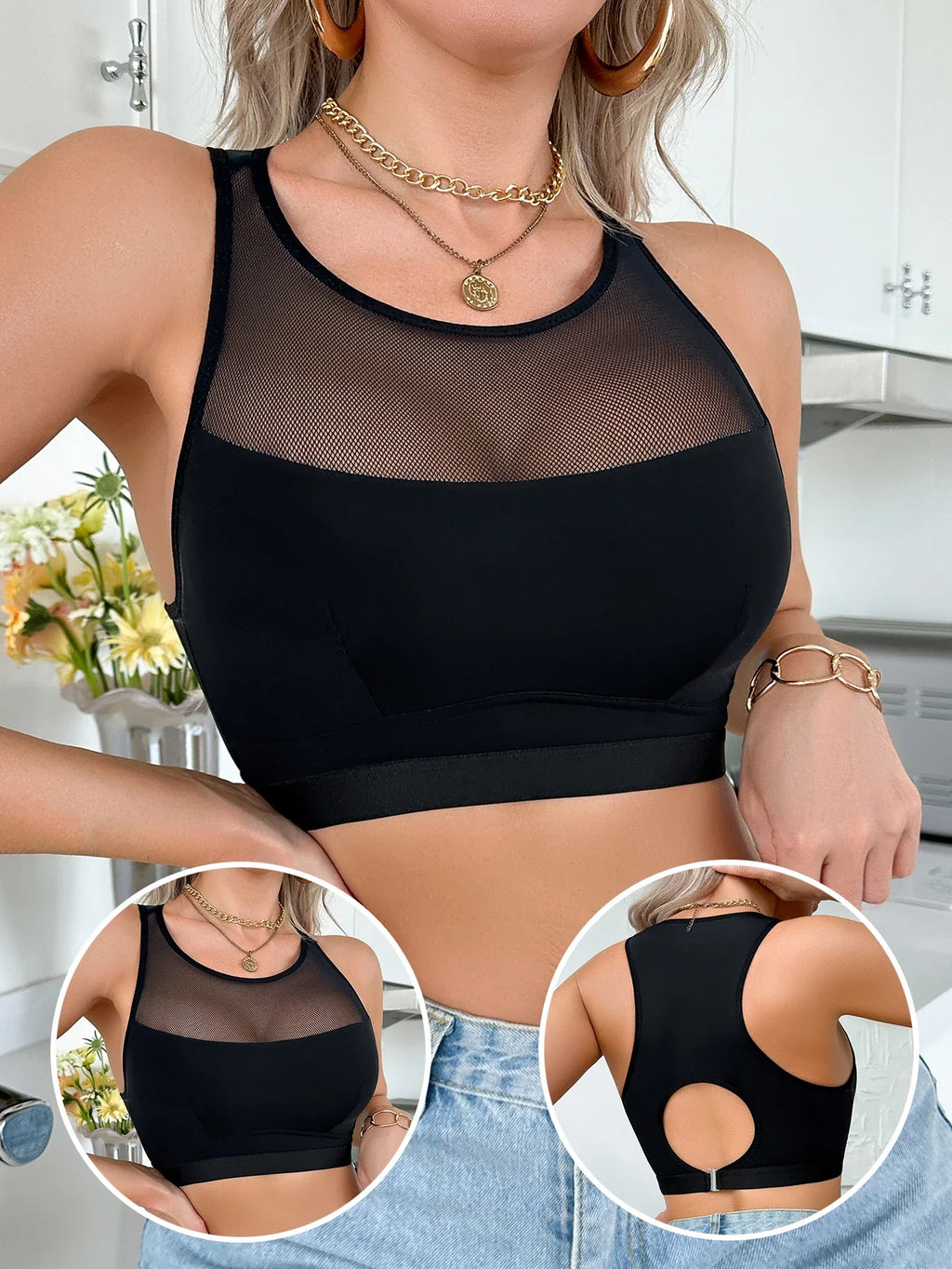 Women's Sexy Bras Breathable Mesh Seamless Yoga Sports Camisole Wireless Single-Layer Bra