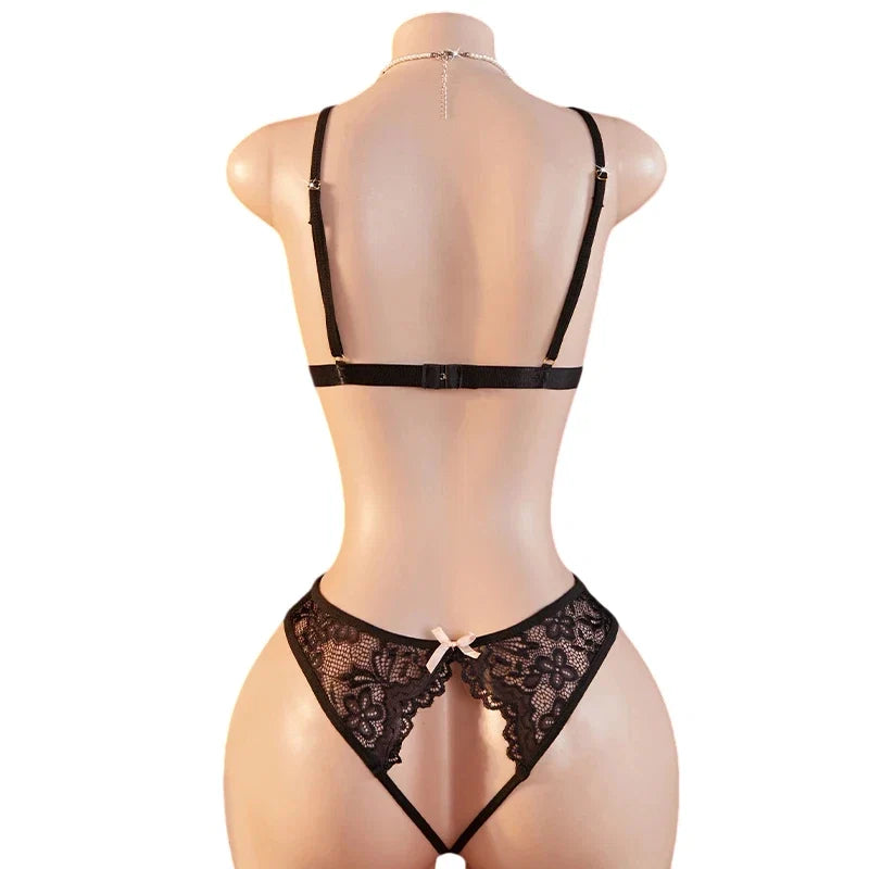 Teddy Transparent Lace Lingerie Deep V Open Bra Lingerie Women Erotic Exposed Breast Hot Dress Babydoll Open Croth Bodysuit Set