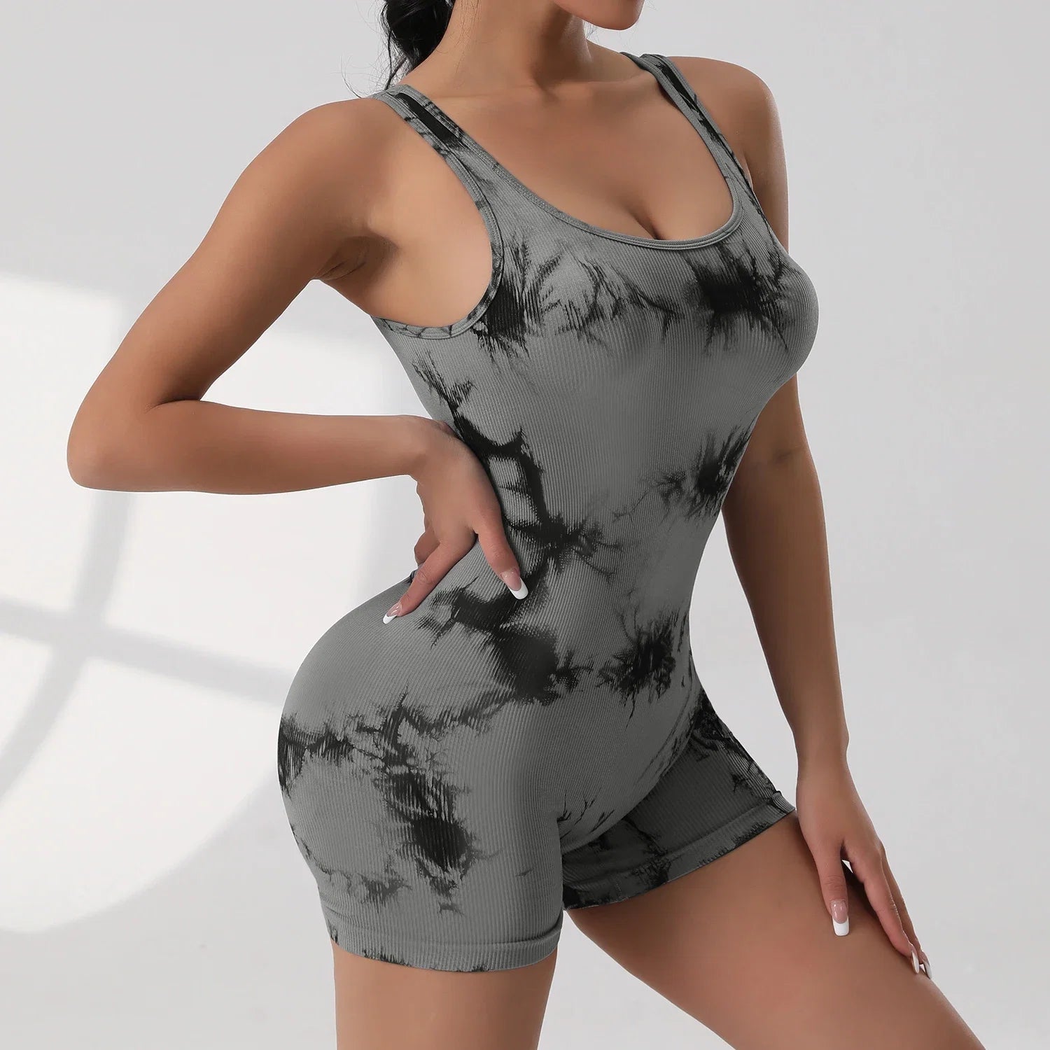 Women's Solid Colour Threaded Backless Yoga Suit U Neck Sleeveless Sports Jumpsuit Stretch Women Bodysuit Without Bust Pads