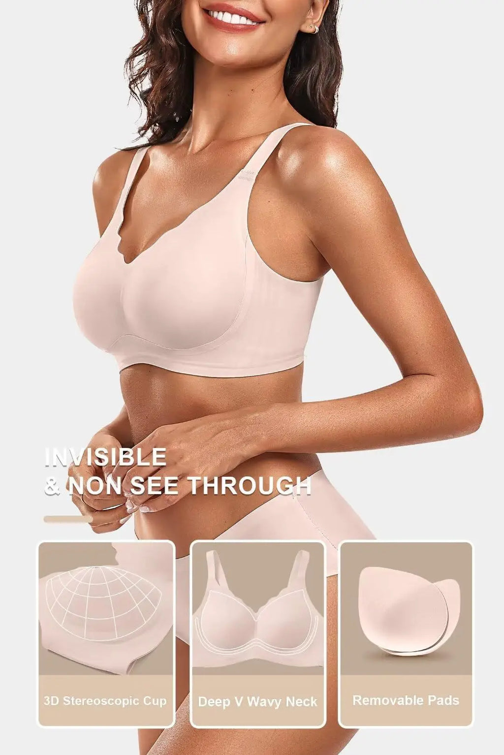 Women's Wavy Smooth Bra Wire-free and Seamless Bra Supports Side Breast Prevents Sagging Comfortable and Pushes Up