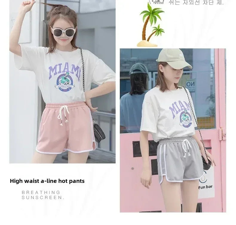 Women Striped Casual Shorts Korean Harajuku Loose All Match Sports Shorts Summer Fashion Simple Yoga Thin Mini Shorts Female