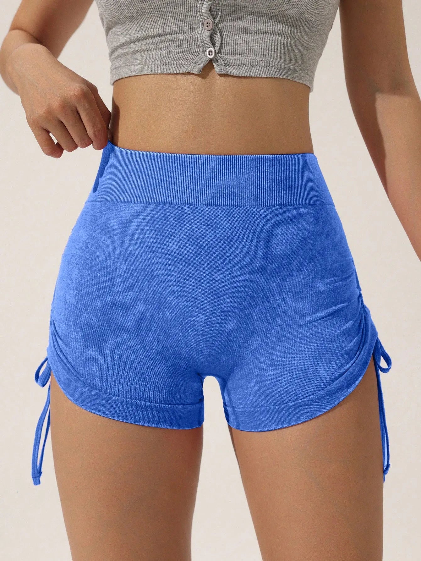 Matte craft summer three part pants yoga pants women's drawstring sports shorts European and American peach hip lifting fitness