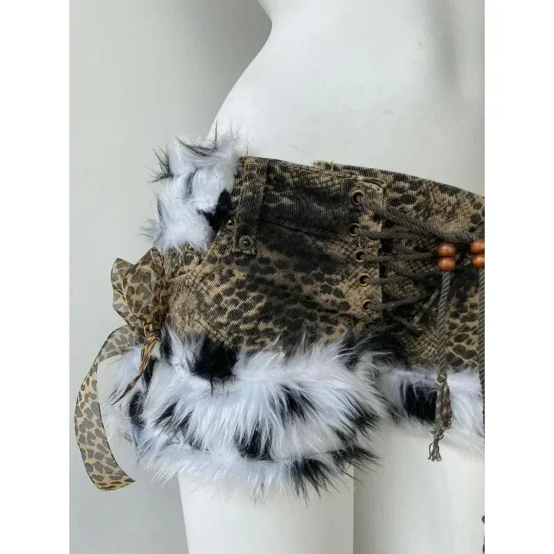 American millennial hottie y2k subculture leopard print casual shorts for women summer trendy burr high quality splicing shorts