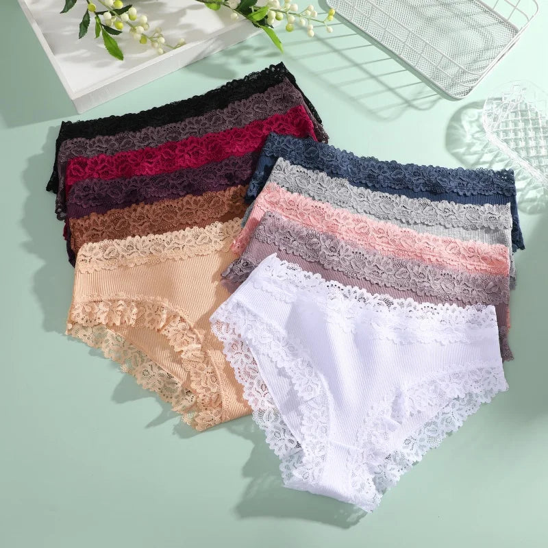 5PCS/Set Women Cotton Panties Sexy Lace Low Waist Briefs Stretch Comfortable Ladies Underwear Soft Breathable Intimate Lingerie