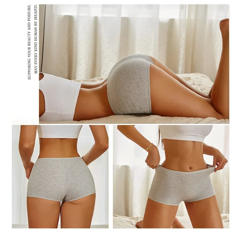5Pcs Women's Cotton Underwear Boxers Seamless Sports Panties Female Solid Color Briefs Cozy Lingerie Intimate Underpants XS-XL