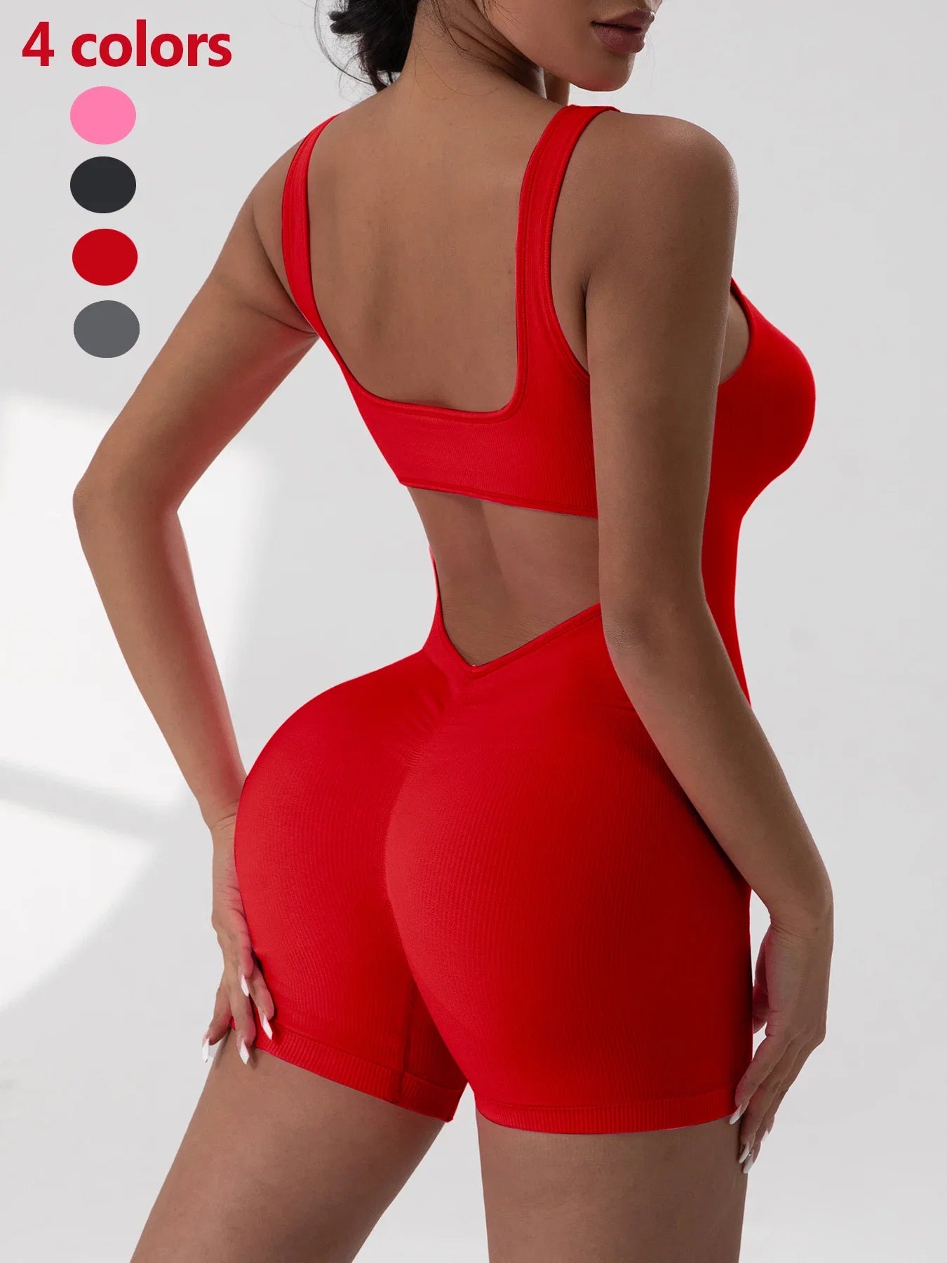 Women's Solid Colour Threaded Backless Yoga Suit U Neck Sleeveless Sports Jumpsuit Stretch Women Bodysuit Without Bust Pads