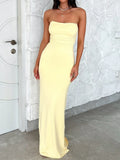 Elegant Strapless Dress Women Bodycon Long Dress Slim Ruched Off Shoulder Sleeveless Back Cross Tie-Up Maxi Dress for Party Club