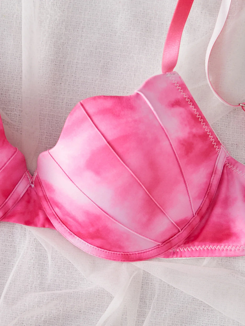 Women's Pastel Gradient Push up Bra Vertical Rib Shell Thin Cup Sexy Bra Comfort Underwire Lingerie Top