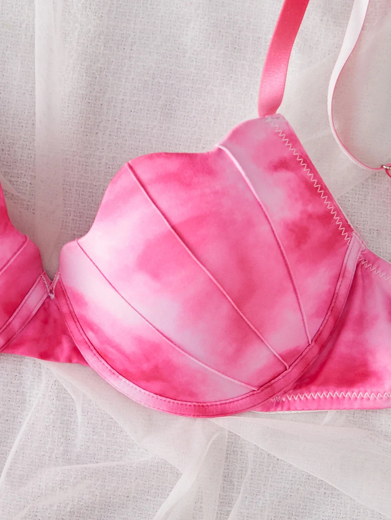 Women's Pastel Gradient Push up Bra Vertical Rib Shell Thin Cup Sexy Bra Comfort Underwire Lingerie Top