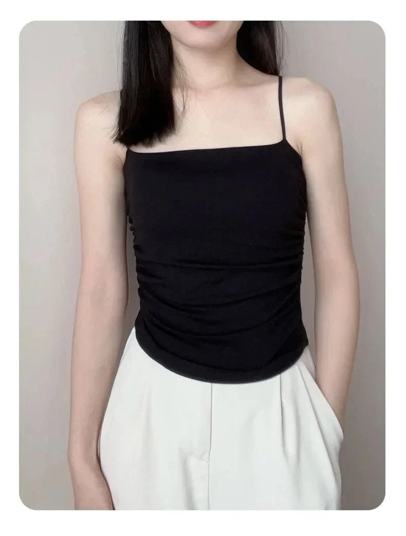 Summer Simple Women's Cotton Sling Camisole Crop Top Sleeveless Shirt Lady Bra Tank Tops Straps Skinny Girls Camisole Base Best