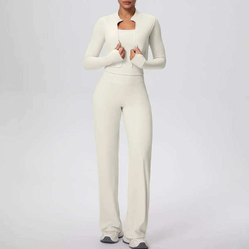 Yoga Set 3PCS Women Workout Sets Sportswear Gym Clothing Fitness zipper Long Sleeve High Waist Leggings Sports Suits Yoga Suit