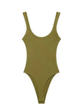 Women's Skinny Ribbed O-Neck Bodysuits with Straps Snap-Button Sexy Fashion Playsuits Comfortable Stretchy Female Clothing
