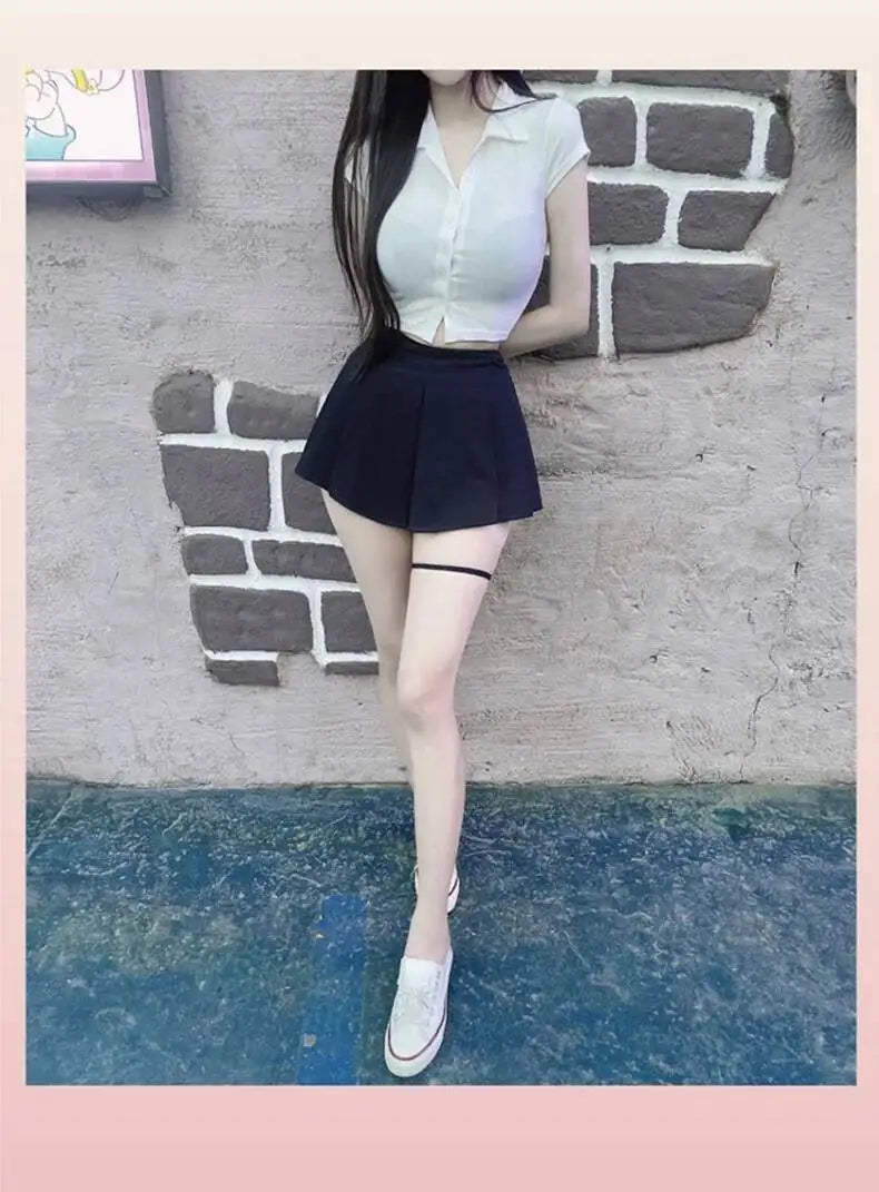 WOMENGAGA Korea Style Sexy Slim High Waist Strap A-line Half Length Skirt Fashion Women Skorts JK Sweet 2023 New  OW3W