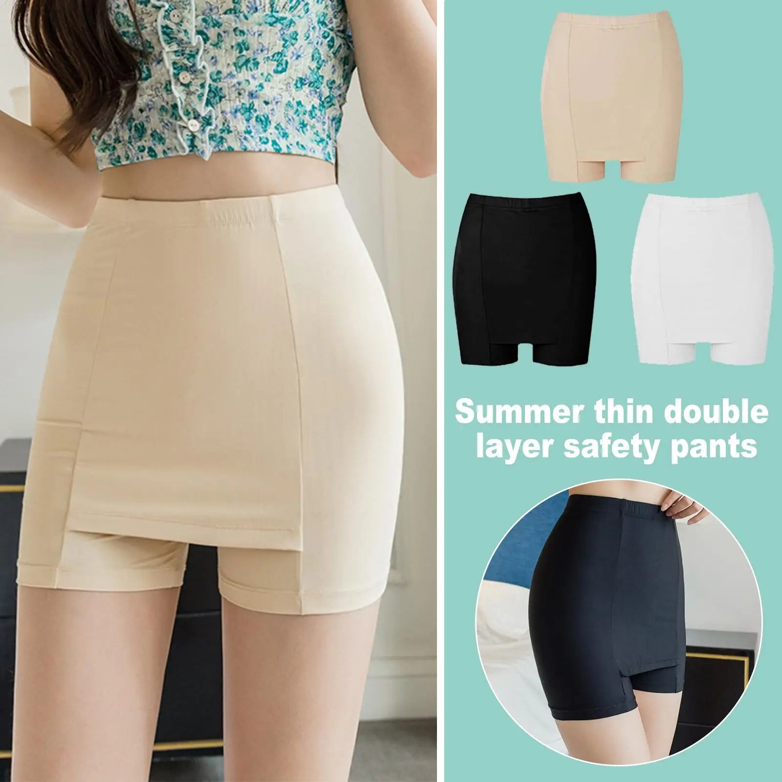 Ice Silk High Waist Women Tummy Control Seamless Shorts Double Layer Under the Skirt Boxer Safety Pants Women Shapewear