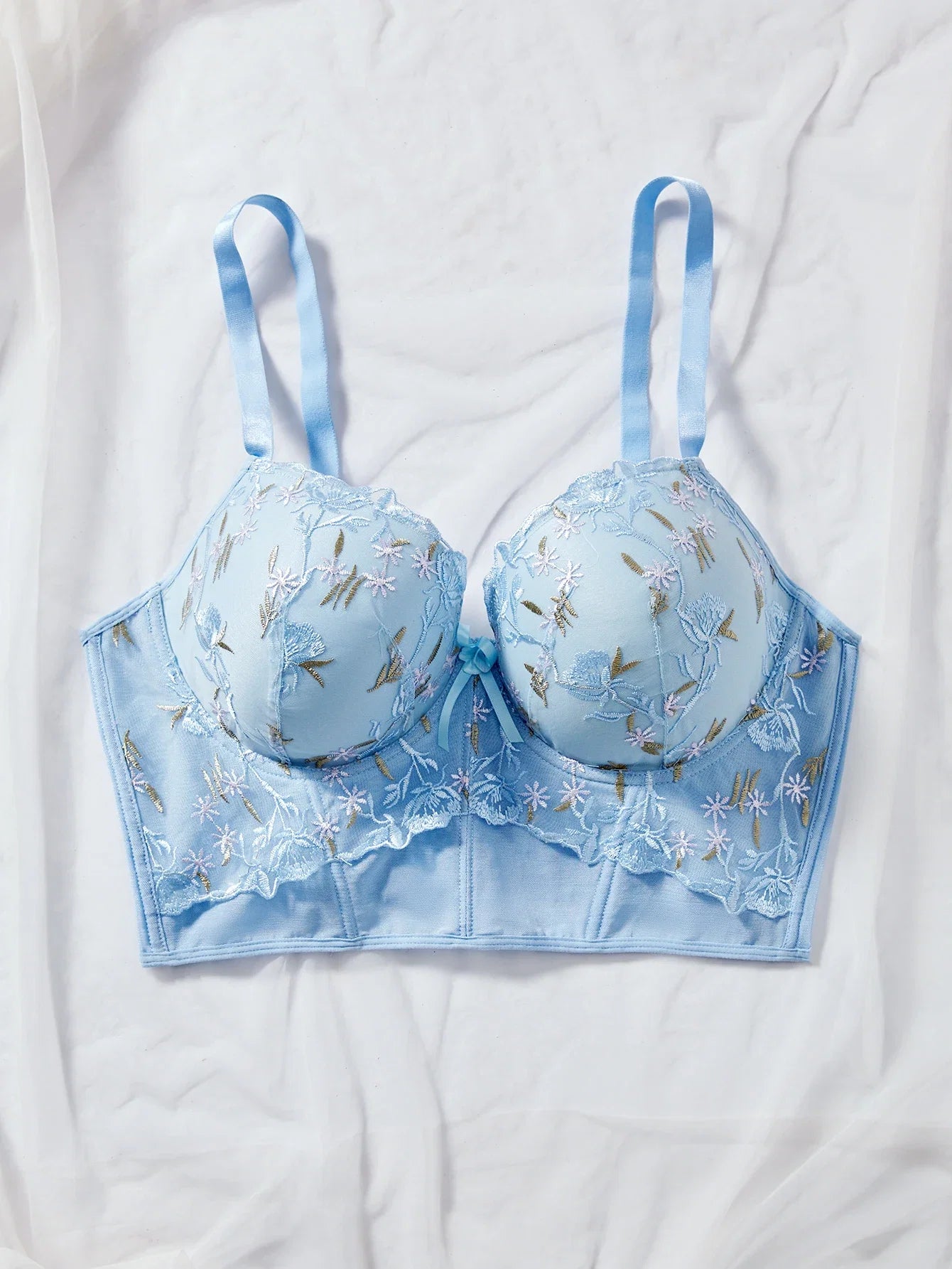 Plus Size Floral Embroidered Lace Bustier Bra – Push Up, Tummy Control & Non-Slip Corset Top