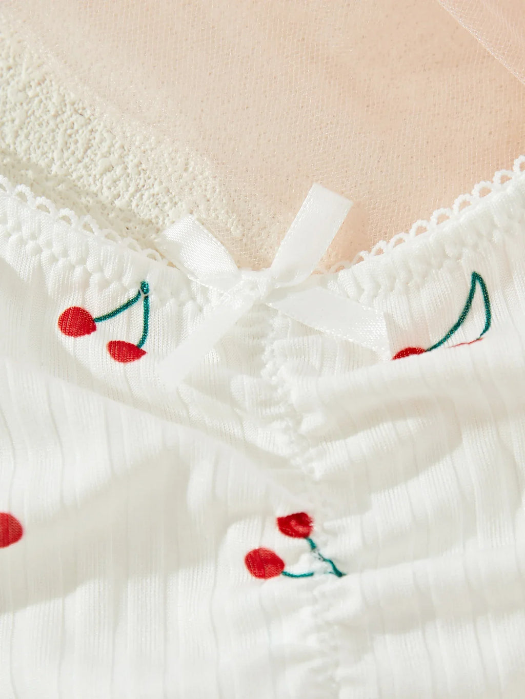 Young Girls Printed Homewear Night Cute Stretch Top And Panty Underwear White Sleepwear Set