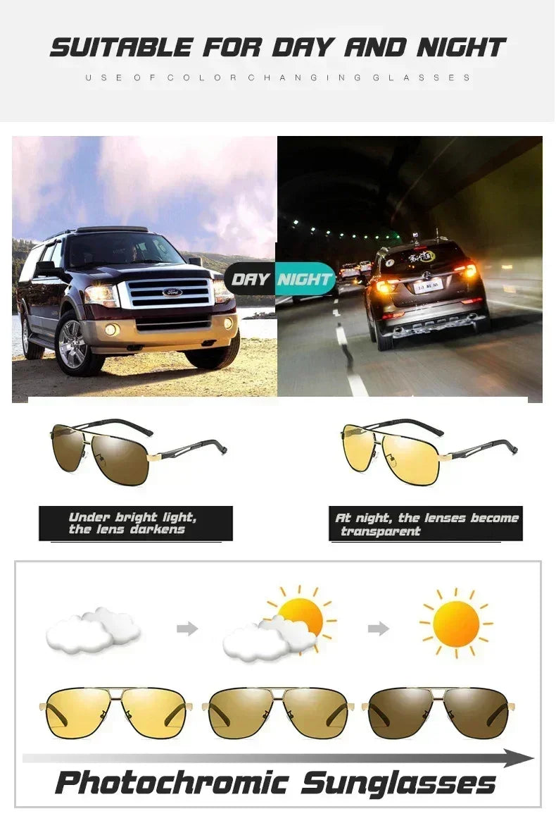 2024 UV400 Polarized Sunglasses Men Women Outdoor Discoloration Eyewear Men Trendy Photochromic Night Vision Sun Glasses