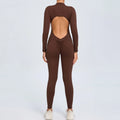 Hearuisavy Summer V Back Sports Jumpsuit Yoga Clothes Rompers Women Long Sleeveles Workout Bodysuits Backless One-piece Suit