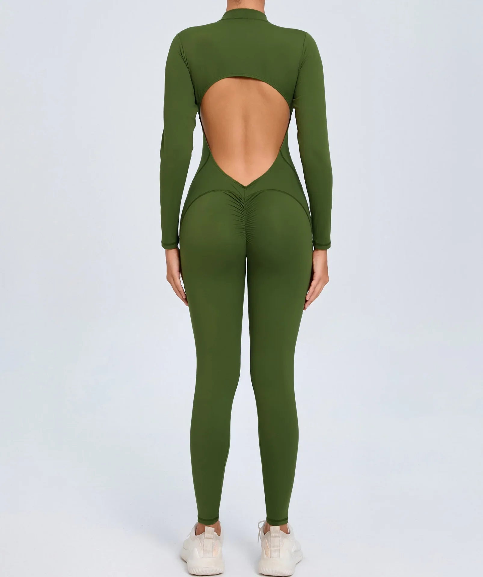 Hearuisavy Summer V Back Sports Jumpsuit Yoga Clothes Rompers Women Long Sleeveles Workout Bodysuits Backless One-piece Suit