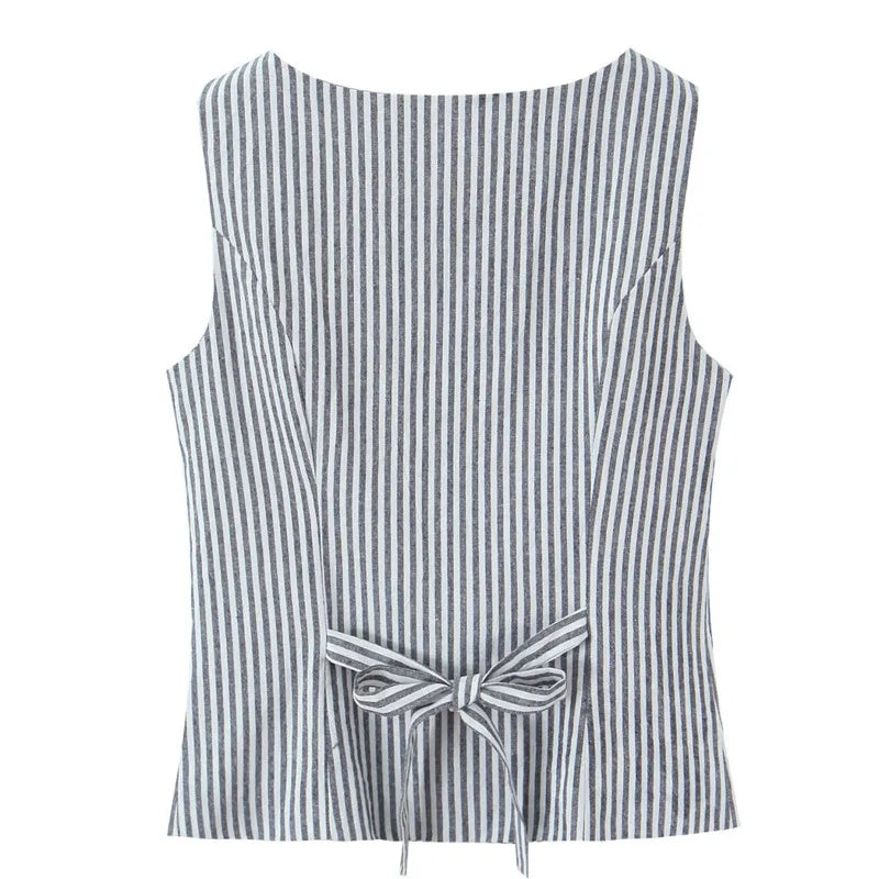 New French Striped Old Money Style Waist-Slimming Sleeveless Vest Top Small Tank Top For Woman Charming Casual Elegant BXUR