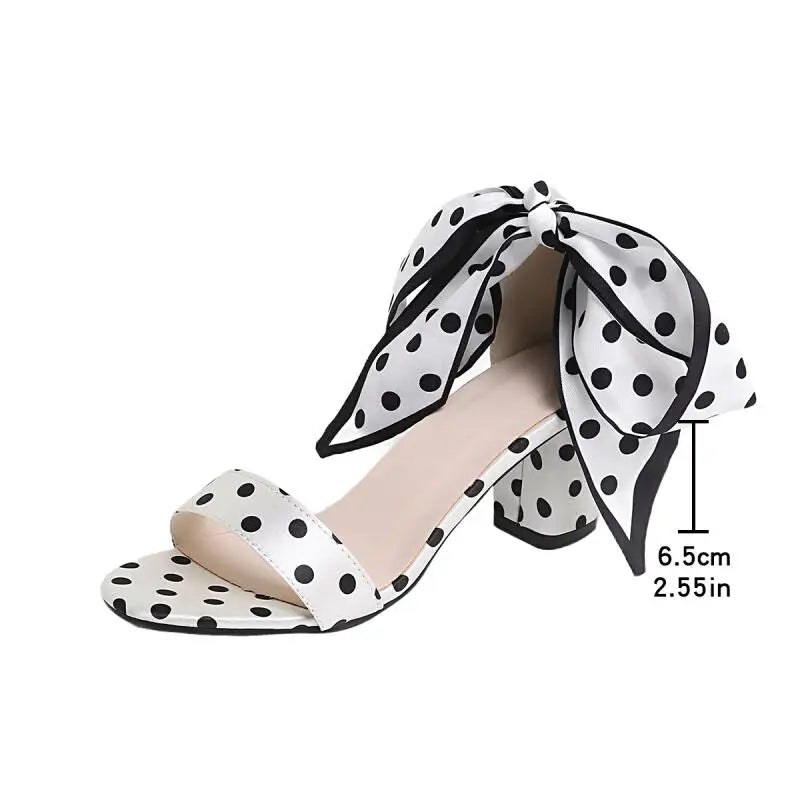 Vintage Black White Polka Dots Ankle Strap Sandals Women Summer 2026 Lace Up Bowknot High Heel Sandals Woman's Y2K 90S Shoes