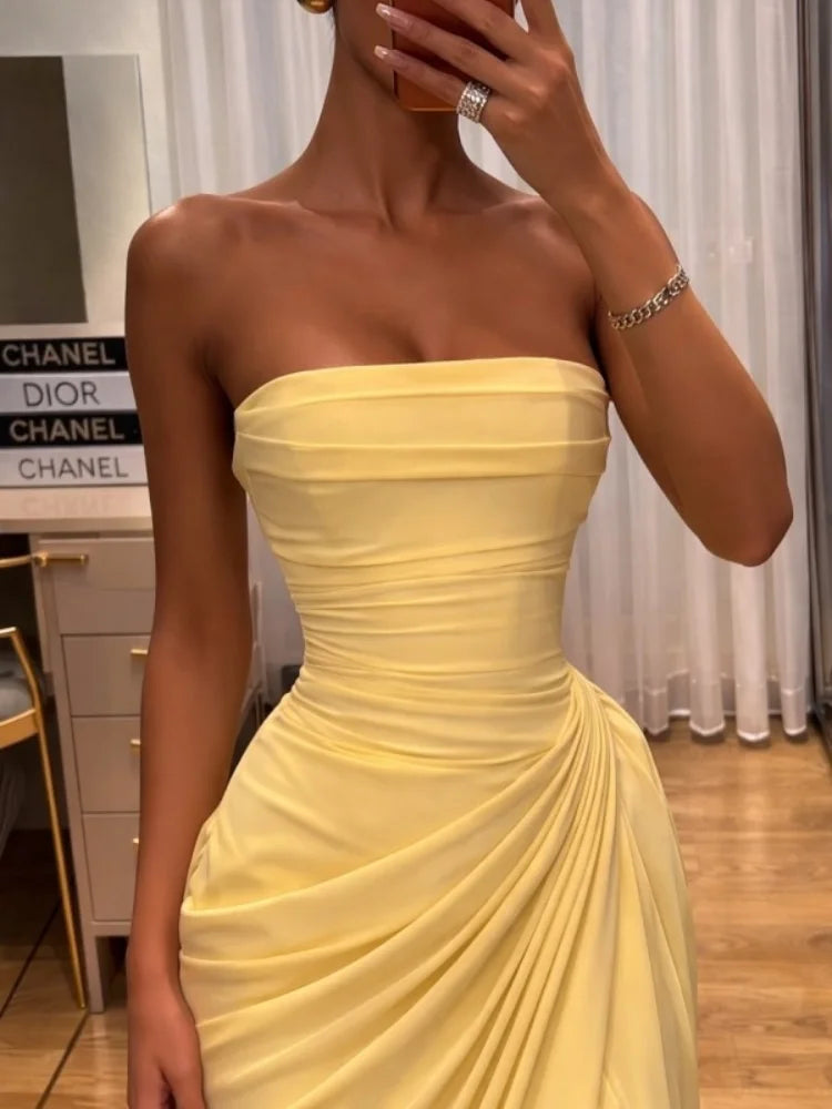Elegant High Waist Bodycon Maxi Dress Strapless Pleated Hem Corset Party Robes Luxury Vestidos 2026 New Lady Evening Gowns