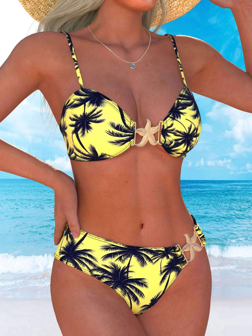 Sexy White Polka Dot Print Bikini Set 2026 Women Metal Starfish Push Up High Waist Swimsuit Beach Holiday Bathing Suit Swimwear