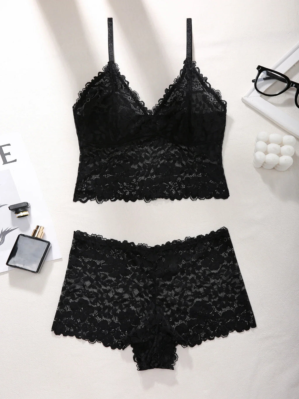 2 Sets Lace Women's Underwear Set Sexy Mesh Unlined Wireless Bra Soft Female Lace Panties Lingerie Set