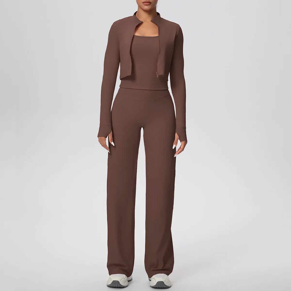 Yoga Set 3PCS Women Workout Sets Sportswear Gym Clothing Fitness zipper Long Sleeve High Waist Leggings Sports Suits Yoga Suit