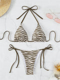 Sexy Zebra Striped Bikini Women Halter Push Up Triangle Swimsuit Brazilian Summer Bathing Suit Micro Swimwear 2025 Swimming Suit