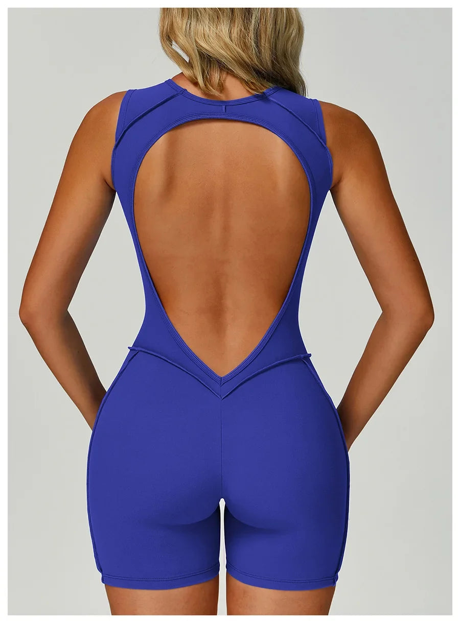 New Seamless Yoga Jumpsuits Sports Fitness Hip-lifting Backless Shorts One-piece Workout Gym Leggings Tracksuits for Women