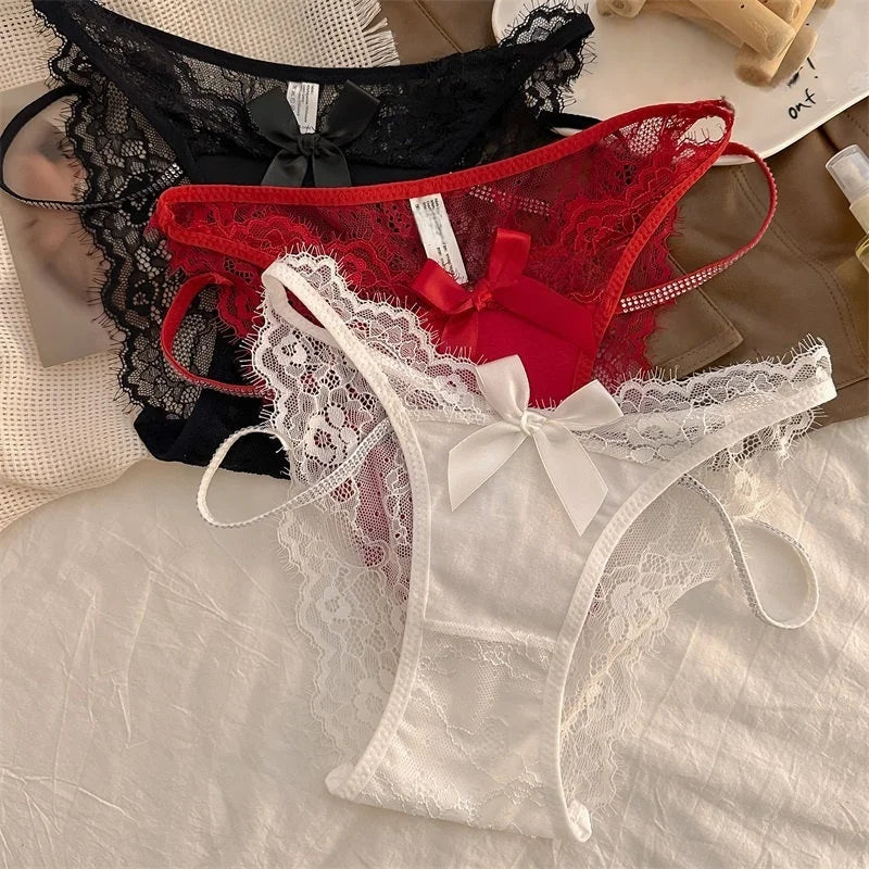Girls Sexy G String Lace Panties Women Rhinestones Underwear Briefs Hollow Out Thong Transparent Lingerie Intimates