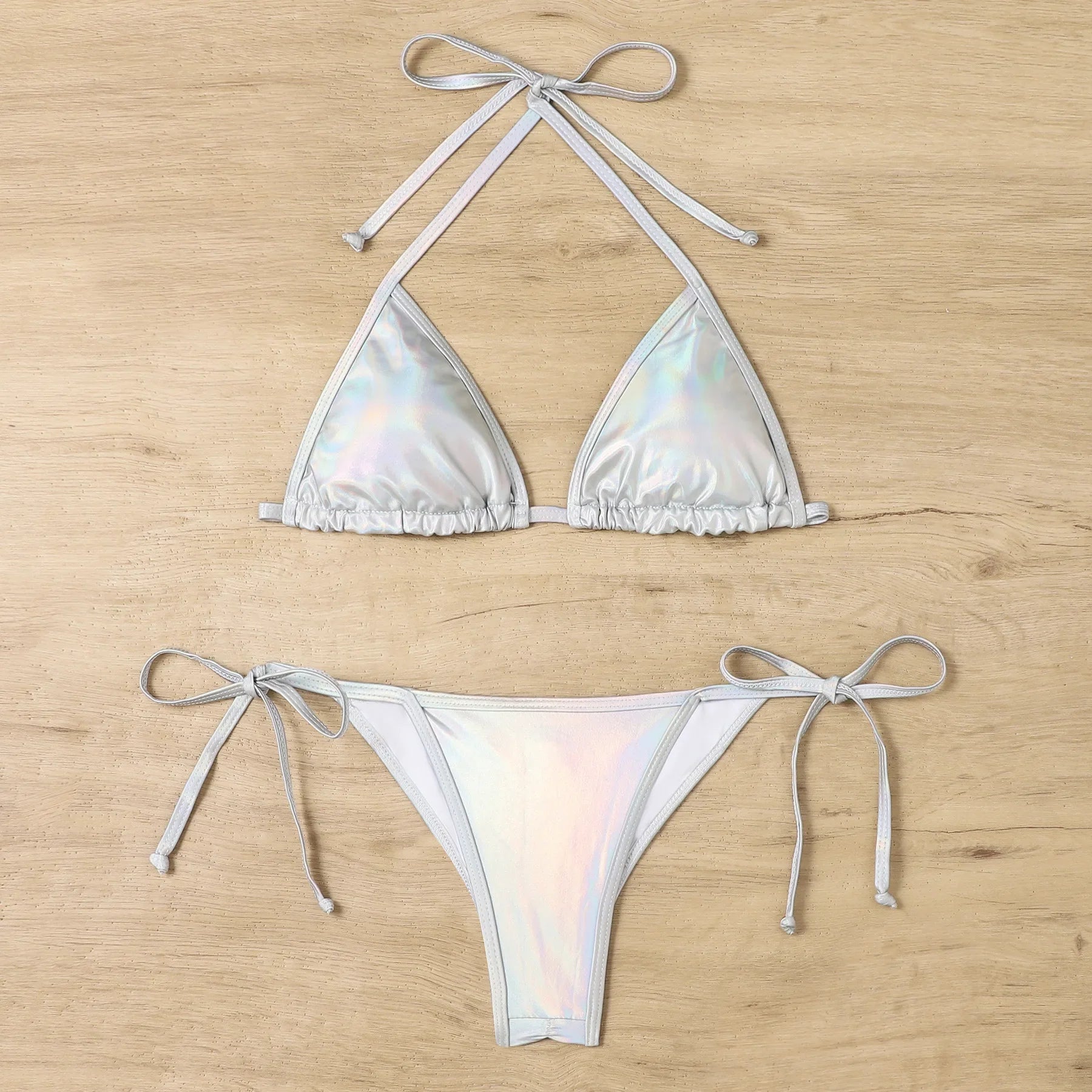 Shiny Swimwear Women Halter Bathers Bling Sequin Bikini Set Cut Out Push Up Padded Bathing Suit Thong Swimwear Glitter Biquini